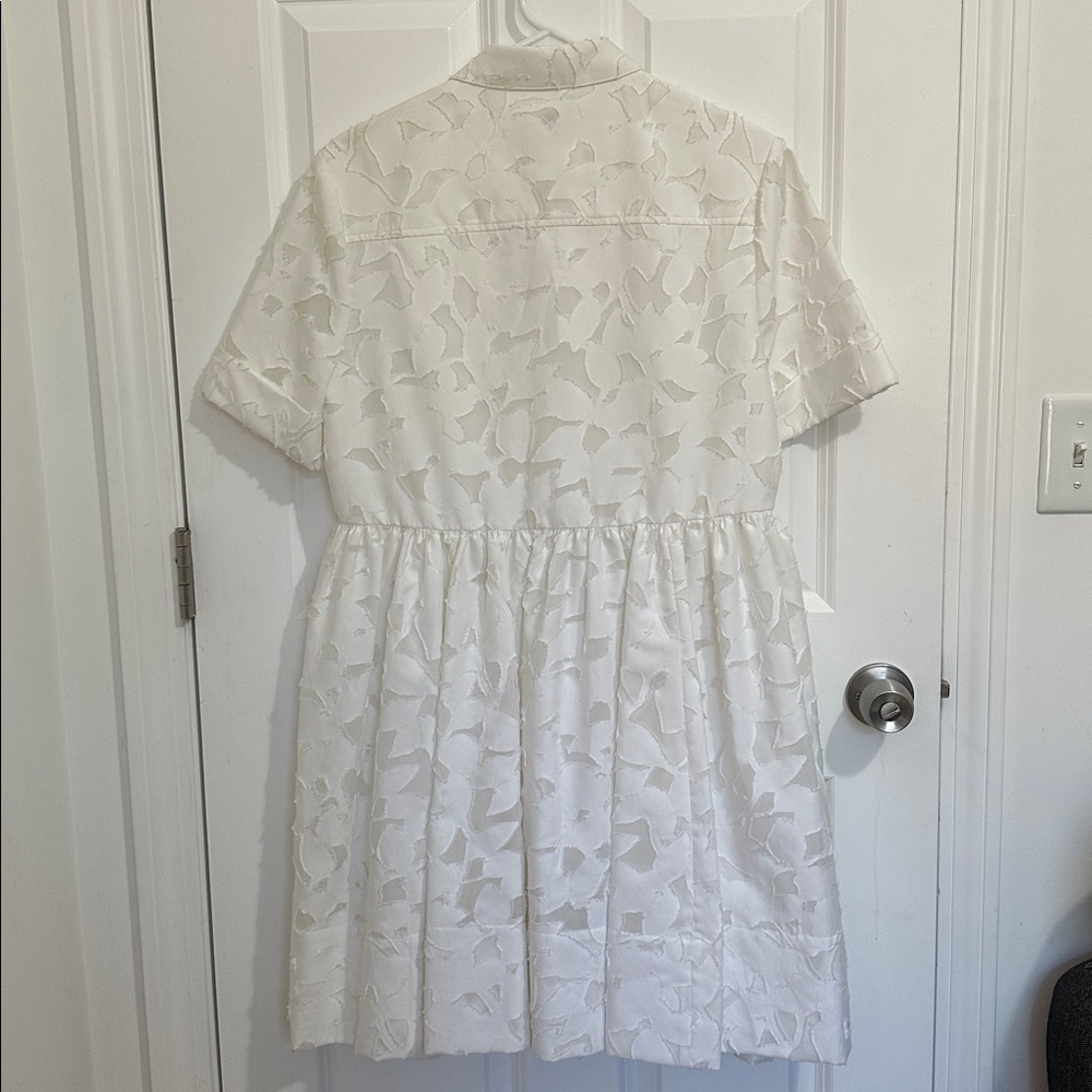 Kate Spade White Short-Sleeve Textured Floral Shirt Dress with Pockets Size 8 - Picture 5 of 7